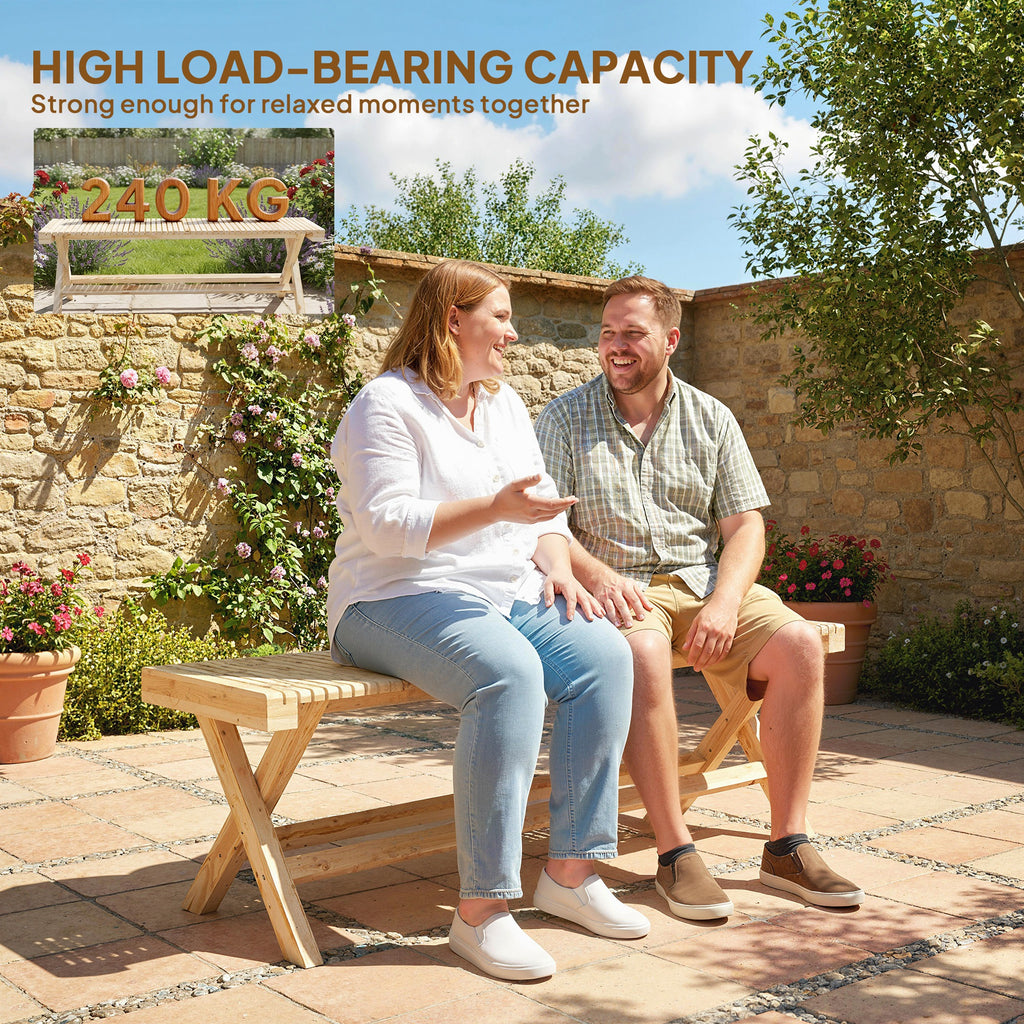 55.1" Garden Bench 2-Seater Outdoor Bench with Slatted Seat for Patio Porch, Natural Wood Finish