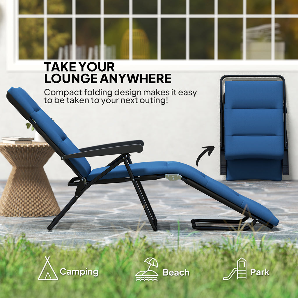 Foldable Lounge Chair, Reclining Patio Sun Lounger with 6-Position Adjustable Back, Blue