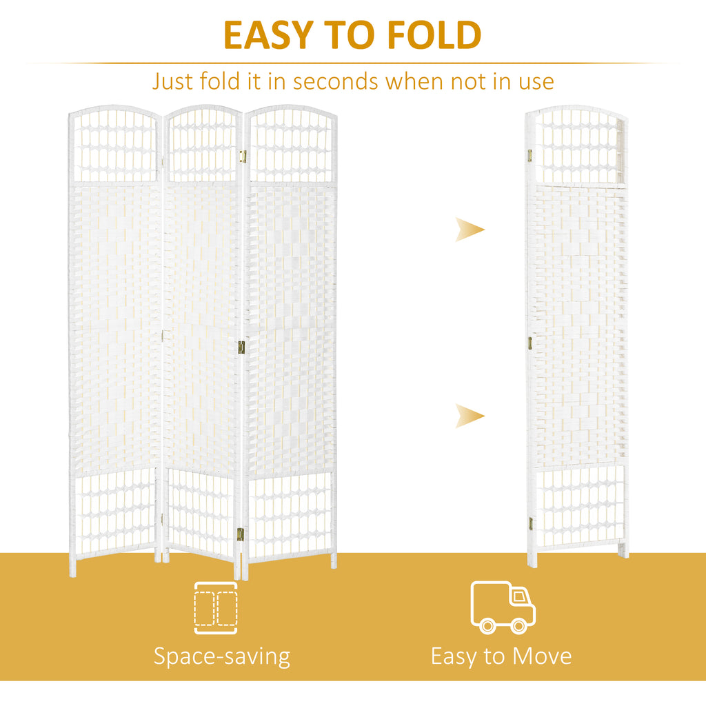 3 Panel Folding Room Divider, Portable Privacy Screen, Wave Fiber Room Partition for Home Office, White