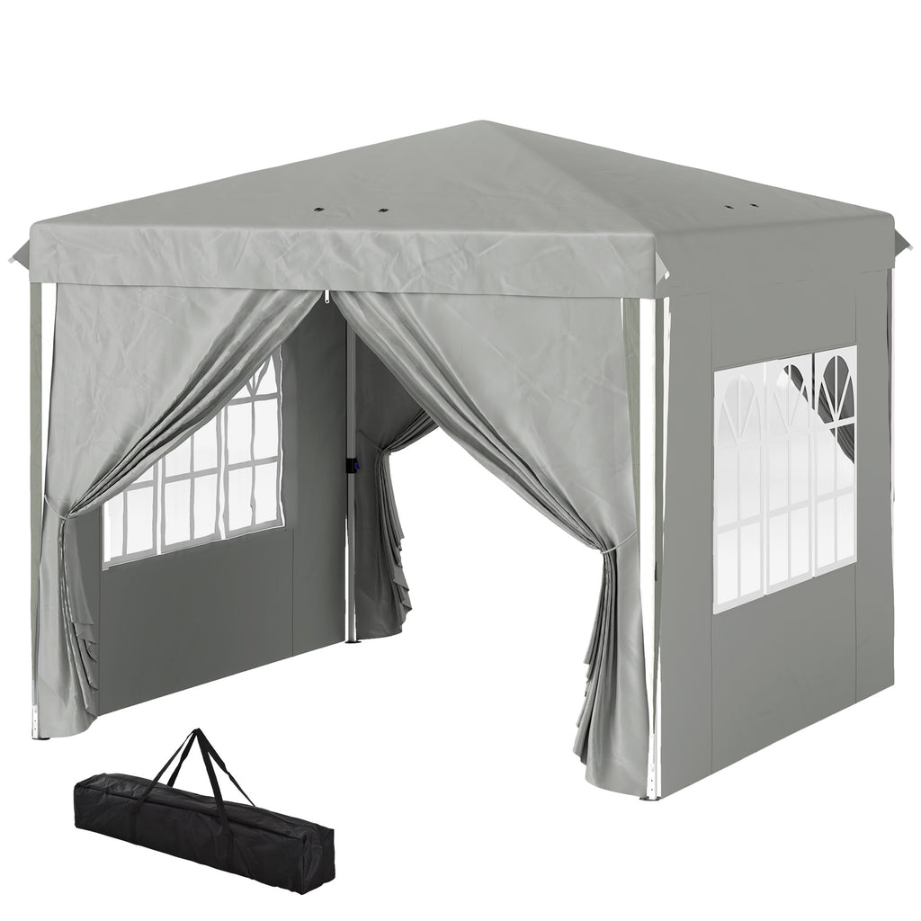 10' x 10' Pop-Up Canopy Tent with Sidewalls, Height-Adjustable, Carry Bag Included, for Outdoor, Garden, Patio, Light Grey