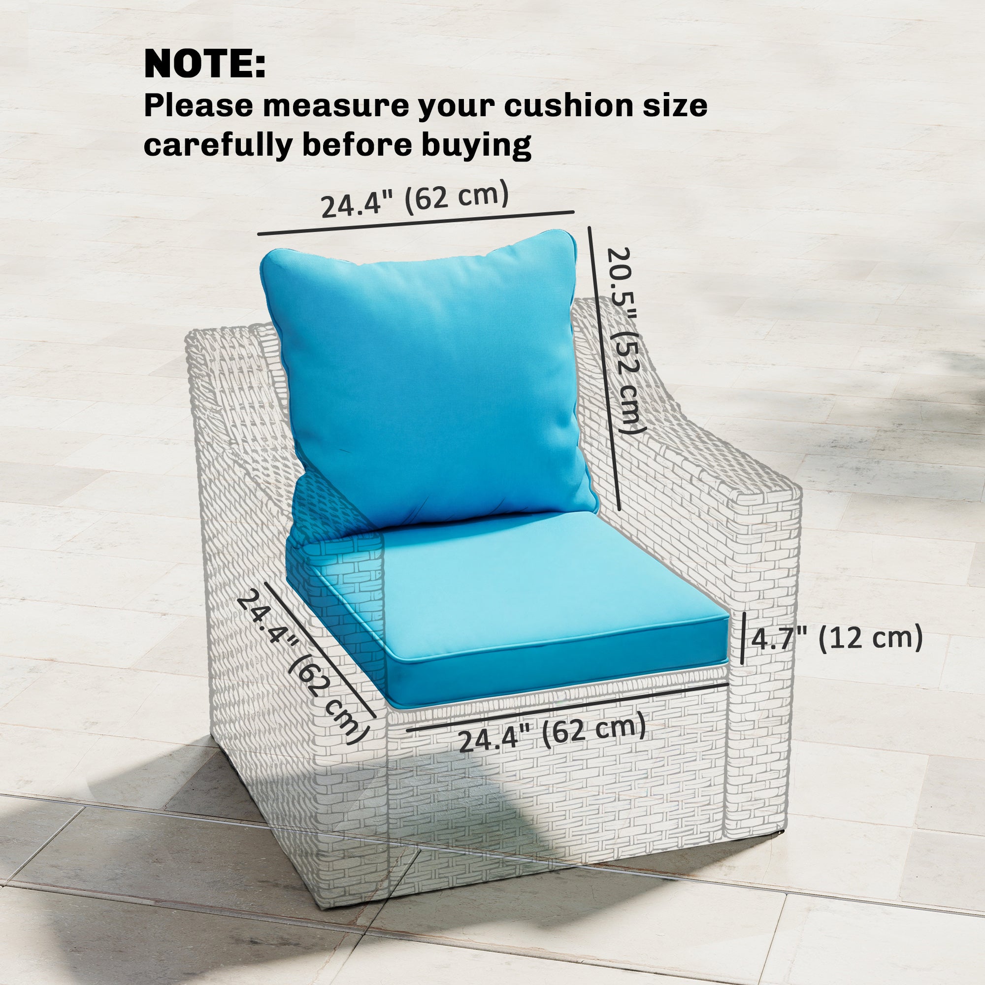 Seat Cushion Back Pillows Replacement Set of 2, Patio Chair Cushions Set for Indoor Outdoor, Turquoise