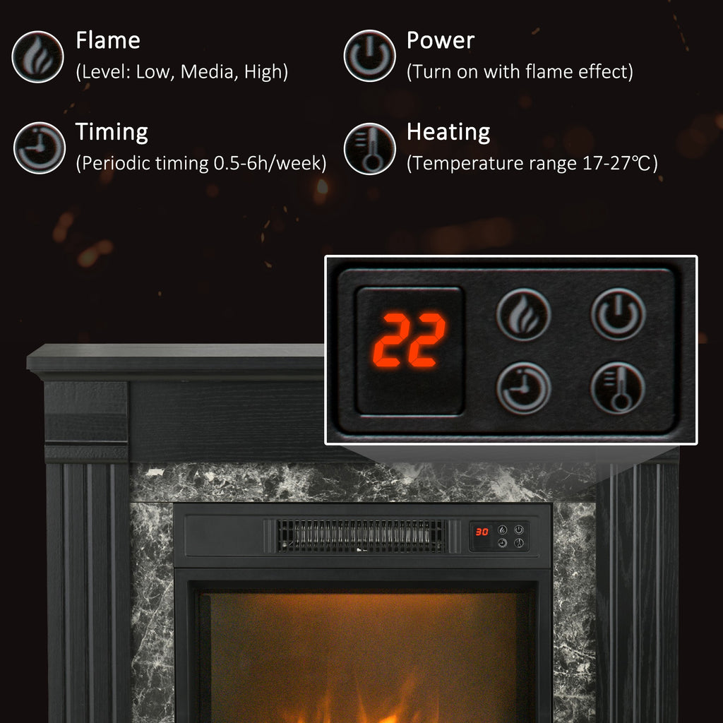 Electric Fireplace Mantel Wood Surround, Freestanding Fireplace Heater with Realistic Flame, Adjustable Temperature, Timer, Overheating Protection, and Remote Control, Black