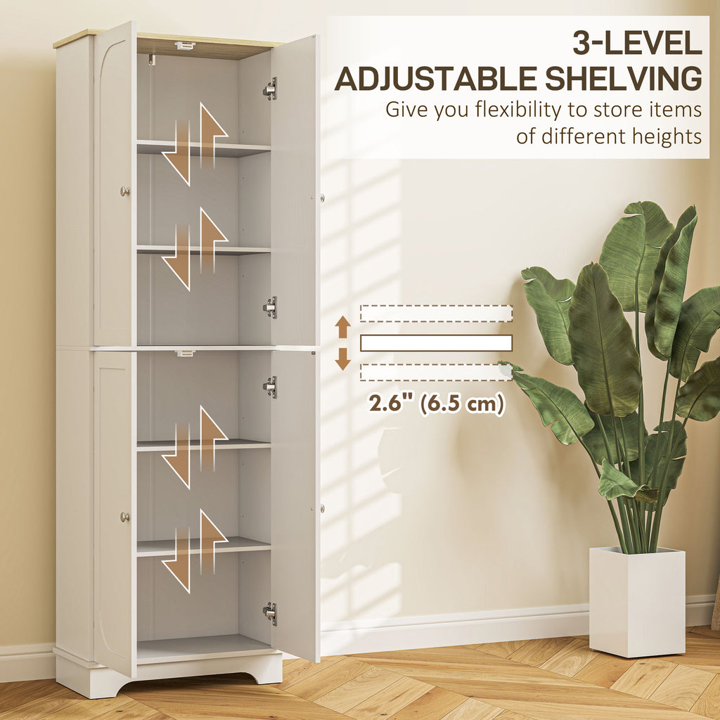 72" Tall Pantry Cabinet, Kitchen Pantry Cabinet with Adjustable Shelves, Storage Cabinet with 4 Doors, White