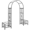 7FT Metal Garden Arch with 2 Planter Boxes, Decorative Outdoor Walkway Arbor for Climbing Vine Plants for Patio Backyard Lawn Party Ceremony, Dark Grey
