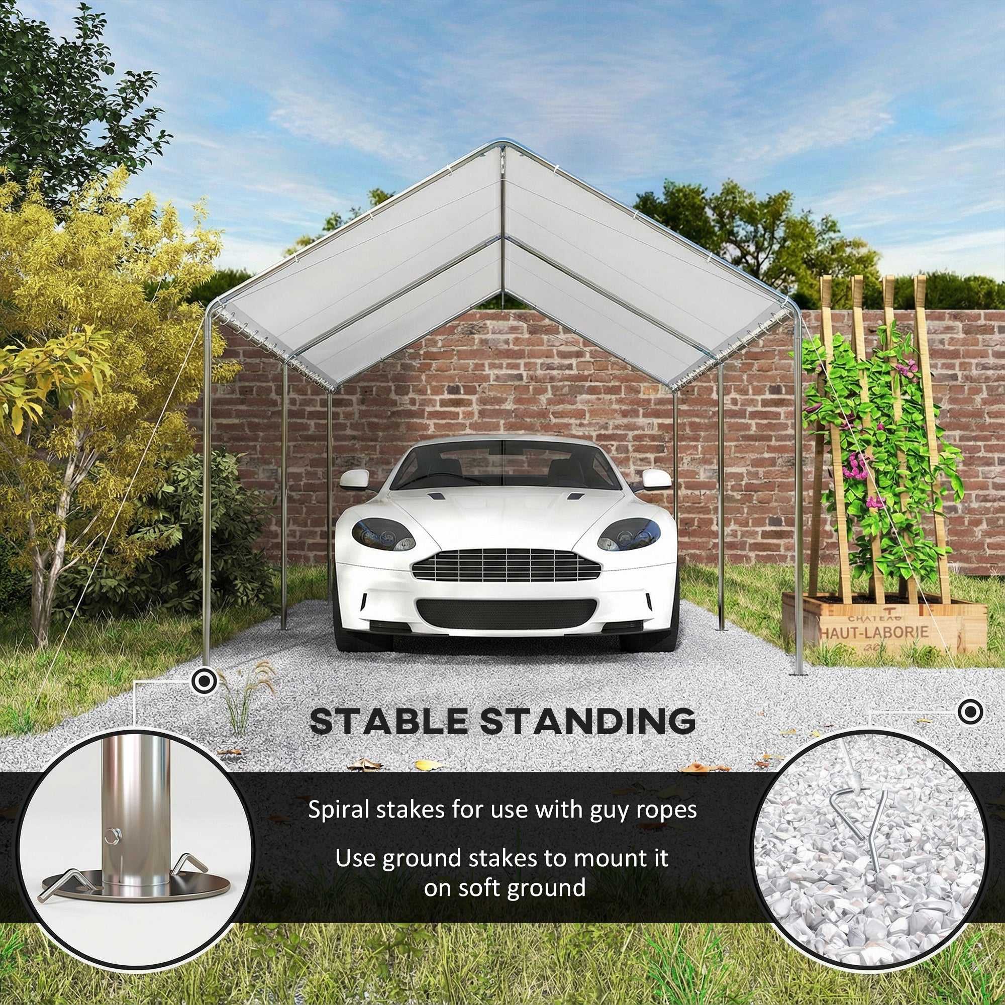 10' x 20' Carport Heavy Duty Galvanized Car Canopy with Included Anchor Kit, 3 Reinforced Steel Cables, White