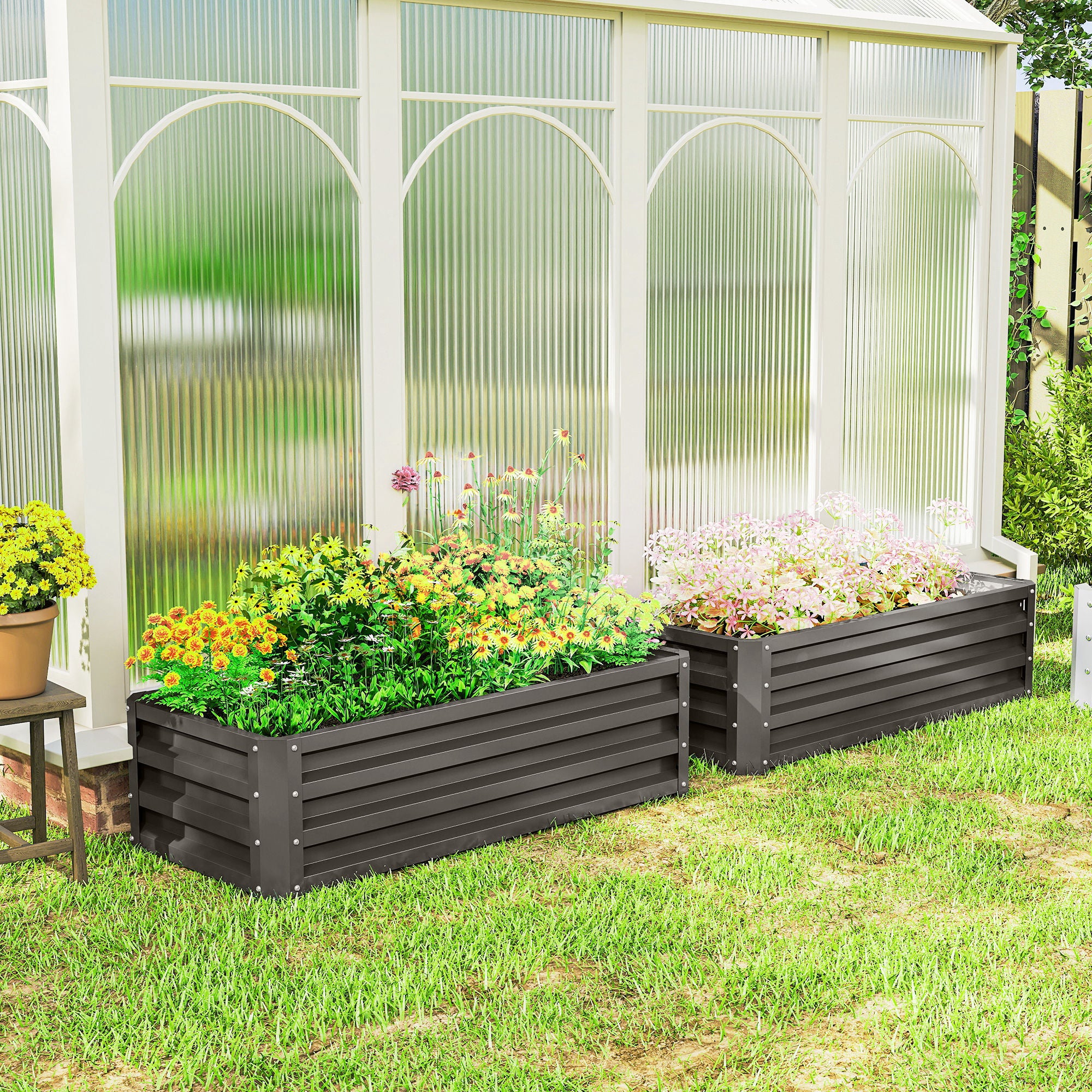 Galvanized Raised Garden Beds, Outdoor Planter Box, Set of 2, for Flowers, Herbs and Vegetables, Dark Grey