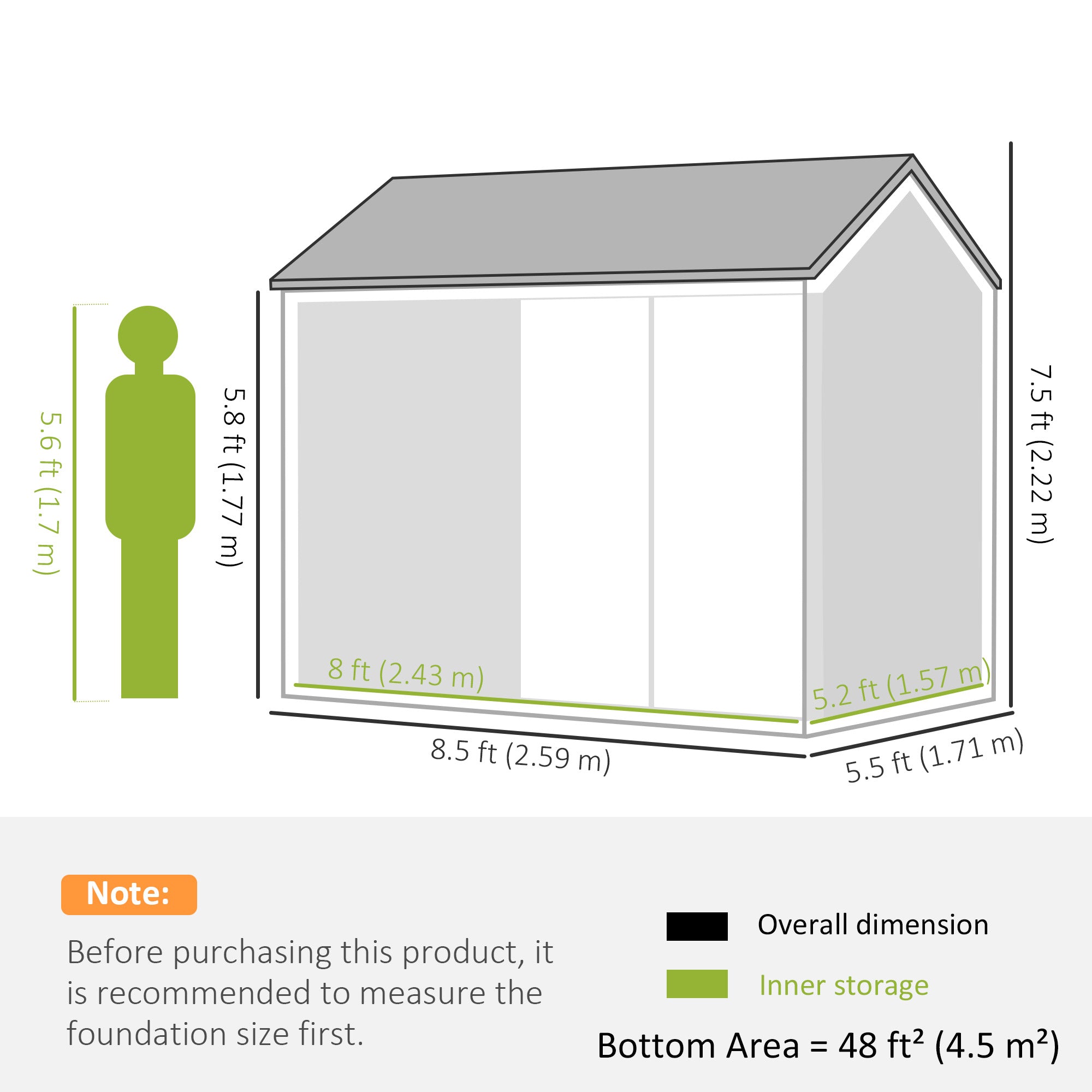 8.5' x 5.5' Metal Garden Storage Shed, Outdoor Tool Storage House with Lockable Door, Vents, Sloped Roof, Light Grey