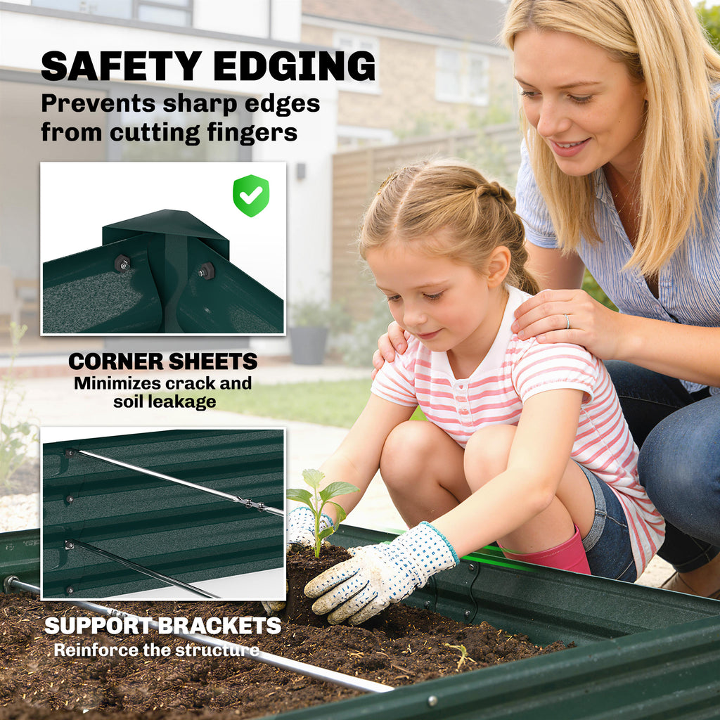 12 x 4 x 1ft Galvanized Raised Garden Bed, Reinforced Outdoor Planter Box with Open Bottom, Green