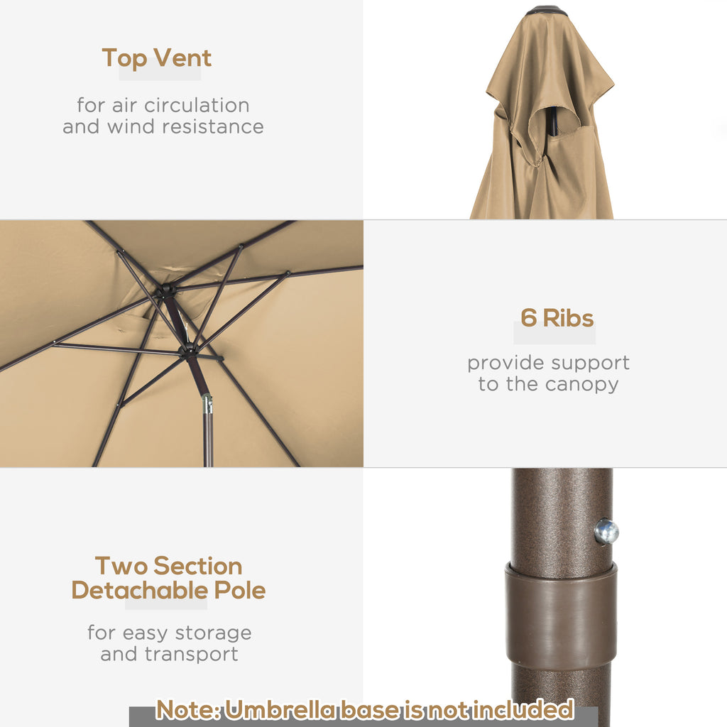 6.5x10ft Patio Umbrella, Rectangle Market Umbrella with Aluminum Frame and Crank Handle, Garden Parasol Outdoor Sunshade Canopy, Tan