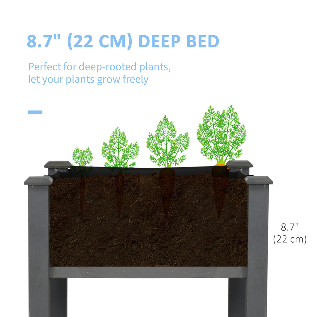 48" x 22" x 30" Wooden Patio Raised Garden Bed Planter, Elevated Planter Box with Legs, Outdoor Flower Stand with Inner Bag, Dark Grey