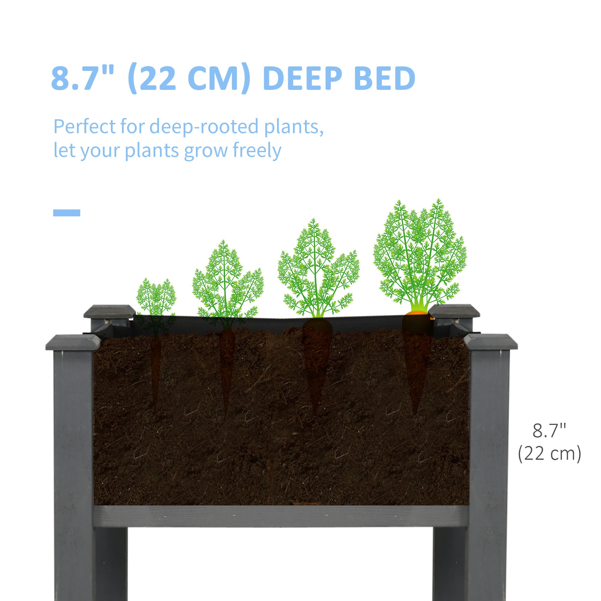 48" x 22" x 30" Wooden Patio Raised Garden Bed Planter, Elevated Planter Box with Legs, Outdoor Flower Stand with Inner Bag, Dark Grey