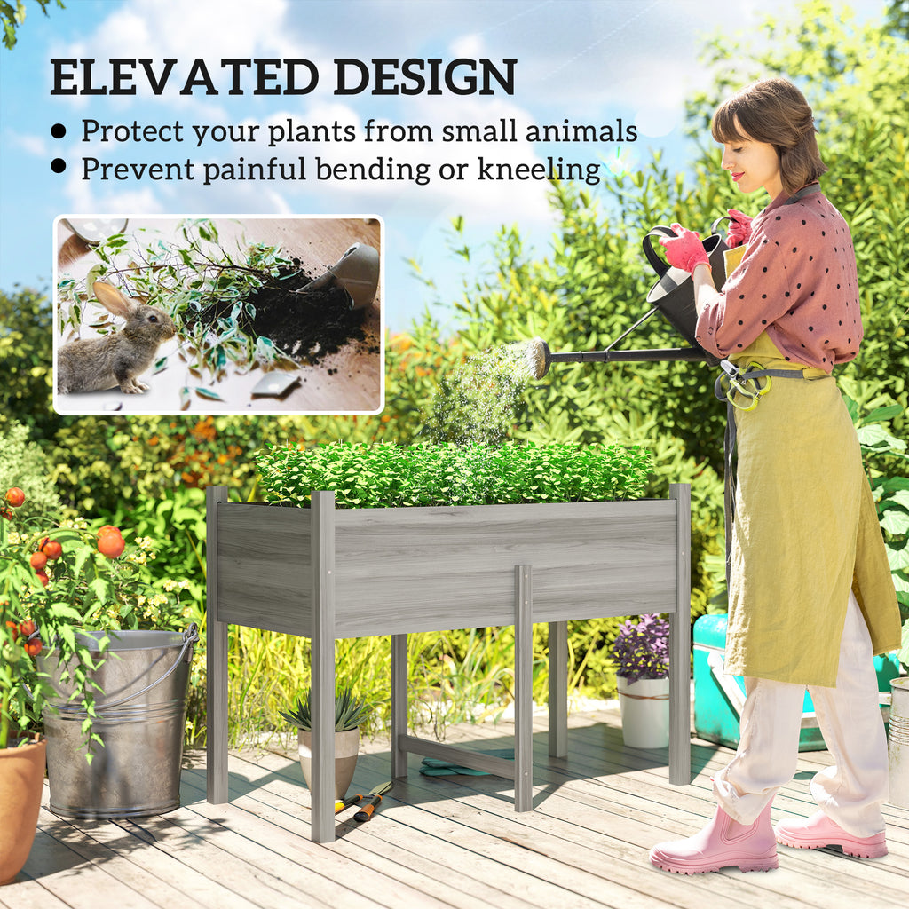 Wooden Raised Planter Box with Drain Holes for Vegetables, Flowers, Outdoor Garden Bed, 45.3x21.7x31.5inch, Grey