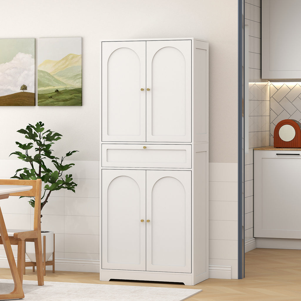 72.4" Tall Kitchen Pantry Cabinet, Modern Freestanding Storage Cabinet with Shaker Doors and Adjustable Shelves, White