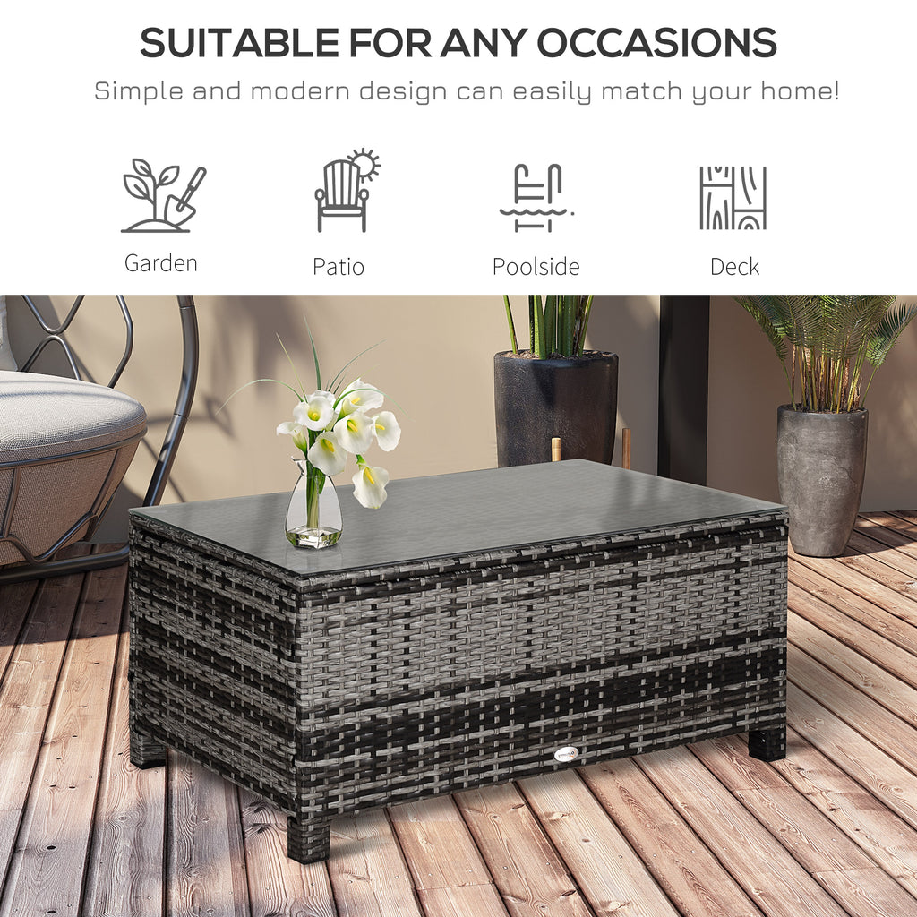 Outdoor PE Rattan Wicker Table, Patio Garden Side Table w/Glass Top for Patio, Balcony, Mixed Grey
