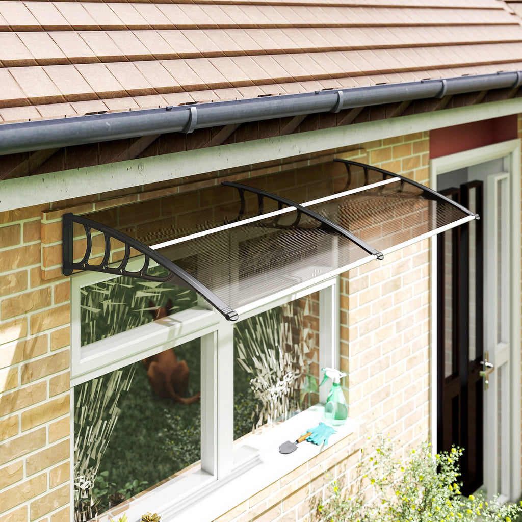 Window Awning Door Canopy, Polycarbonate Front Door Outdoor Patio Cover, Sun Shelter, Hollow Sheet for UV, Rain, Snow and Sunlight Protection, Brown, 80" x 40"