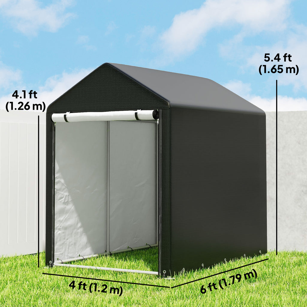 4 x 6ft Outdoor Storage Shed Tent, Portable Shed with Roll-up Door for Motorcycle, Bike, Garden Tools