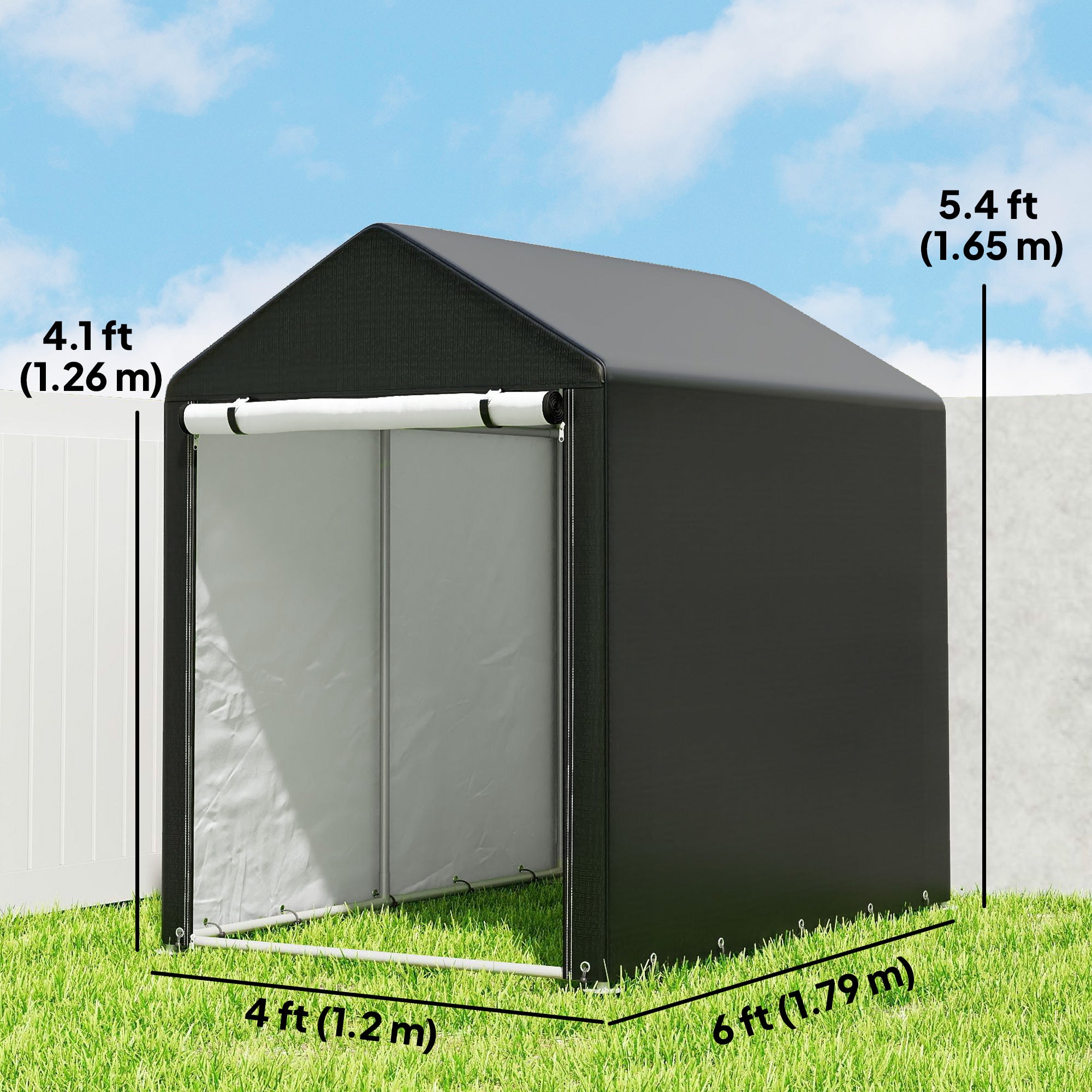 4 x 6ft Outdoor Storage Shed Tent, Portable Shed with Roll-up Door for Motorcycle, Bike, Garden Tools