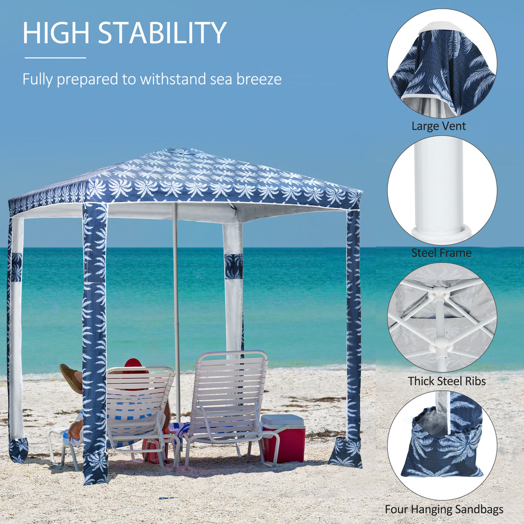 Beach Umbrella, 6.5' Easy-Assembly Sun-Shade Shelter with Sandbags and Carry Bag, Cool UV50+, Dark Blue