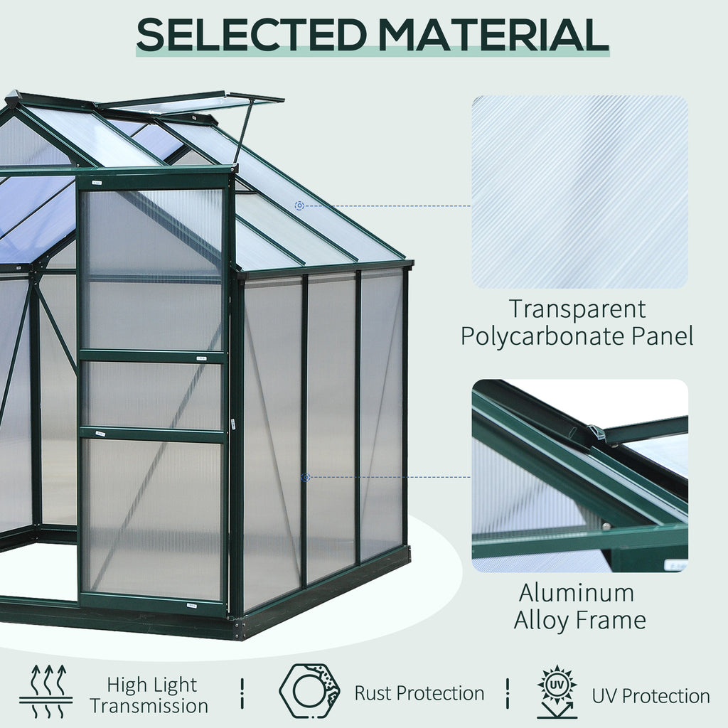 6.2' x 6.3' x 6.6' Clear Polycarbonate Greenhouse, Large Walk-In Green House Garden, Plants Grow, Galvanized Sheet  Frame w/ Slide Door
