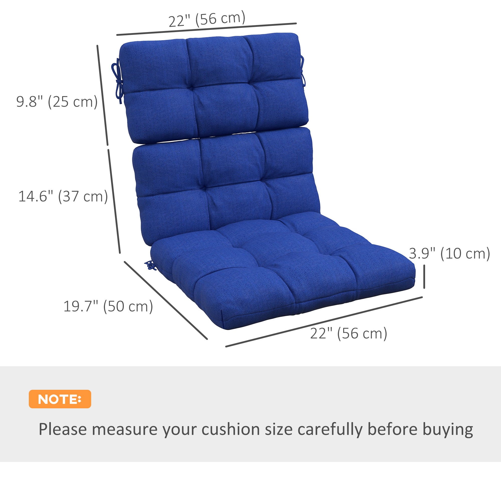 2-Piece Back Seat Cushion Replacement, Outdoor Patio Chair Cushions Set with Ties, Button Tufted, Navy Blue
