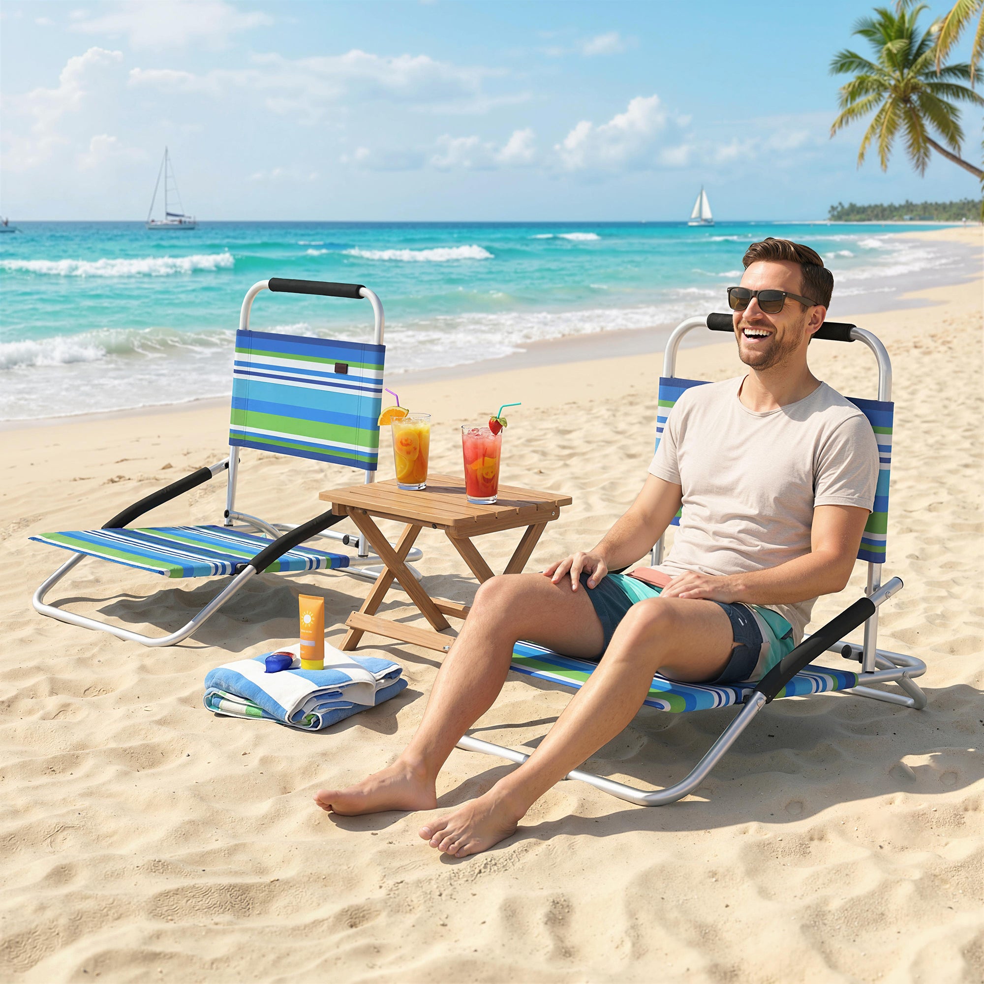 Beach Chair Set of 2, Folding Backpack Beach Chairs, Outdoor Lounge Chair with Hidden Pocket for Patio, Pool