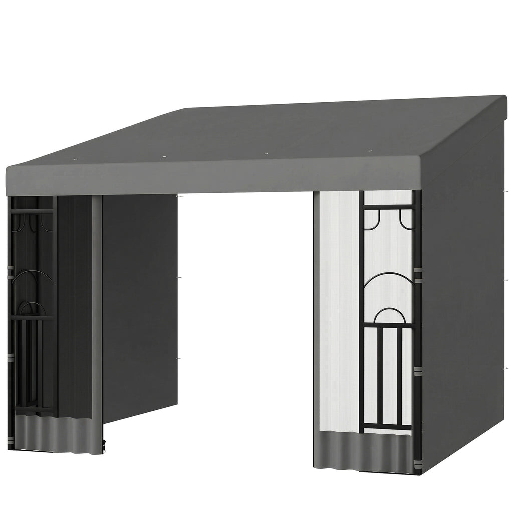 10' x 10' Wall Pergola with 2 Curtains and 2 Nettings UV Resistant Gazebo for Patio, Deck, Dark Grey