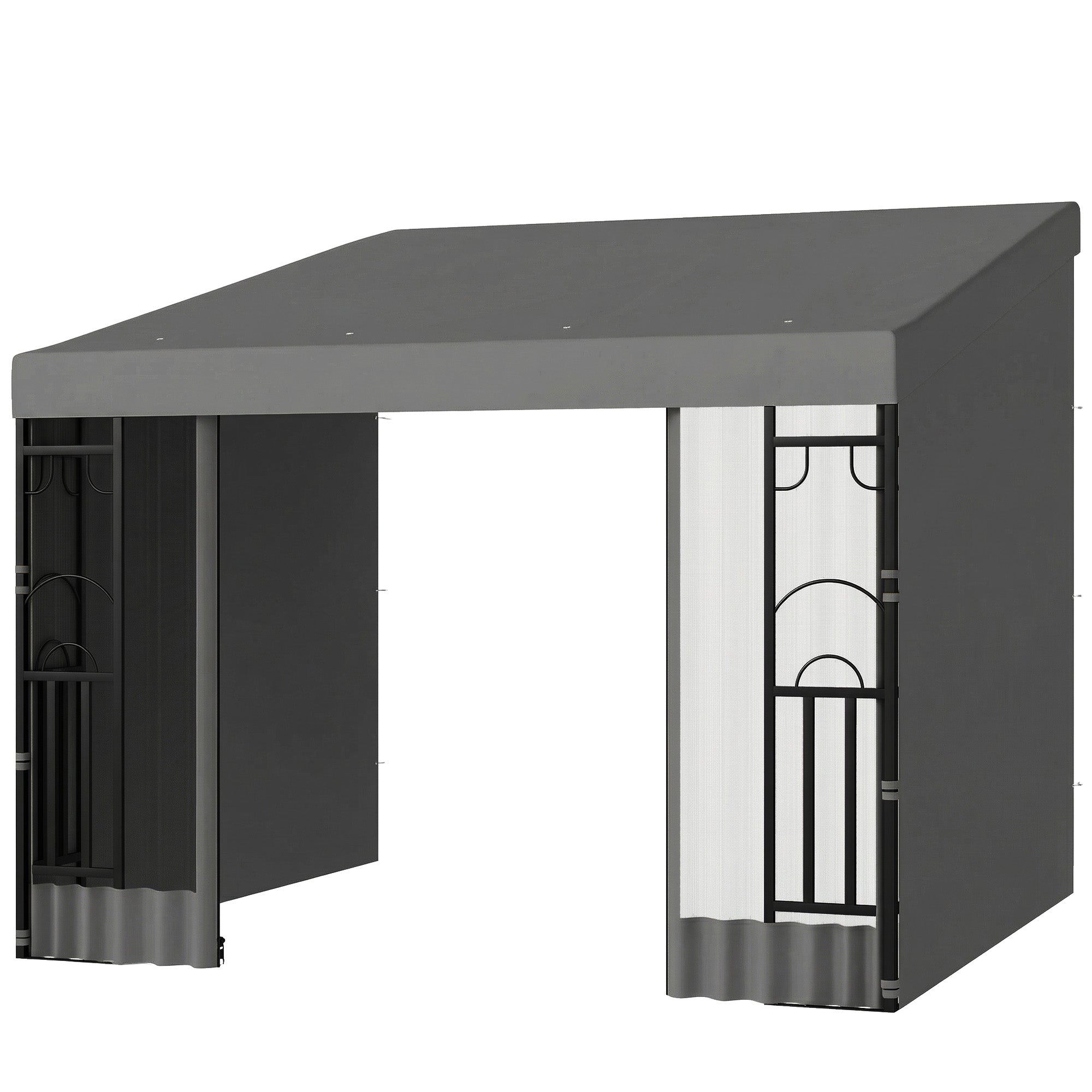 10' x 10' Wall Pergola with 2 Curtains and 2 Nettings UV Resistant Gazebo for Patio, Deck, Dark Grey