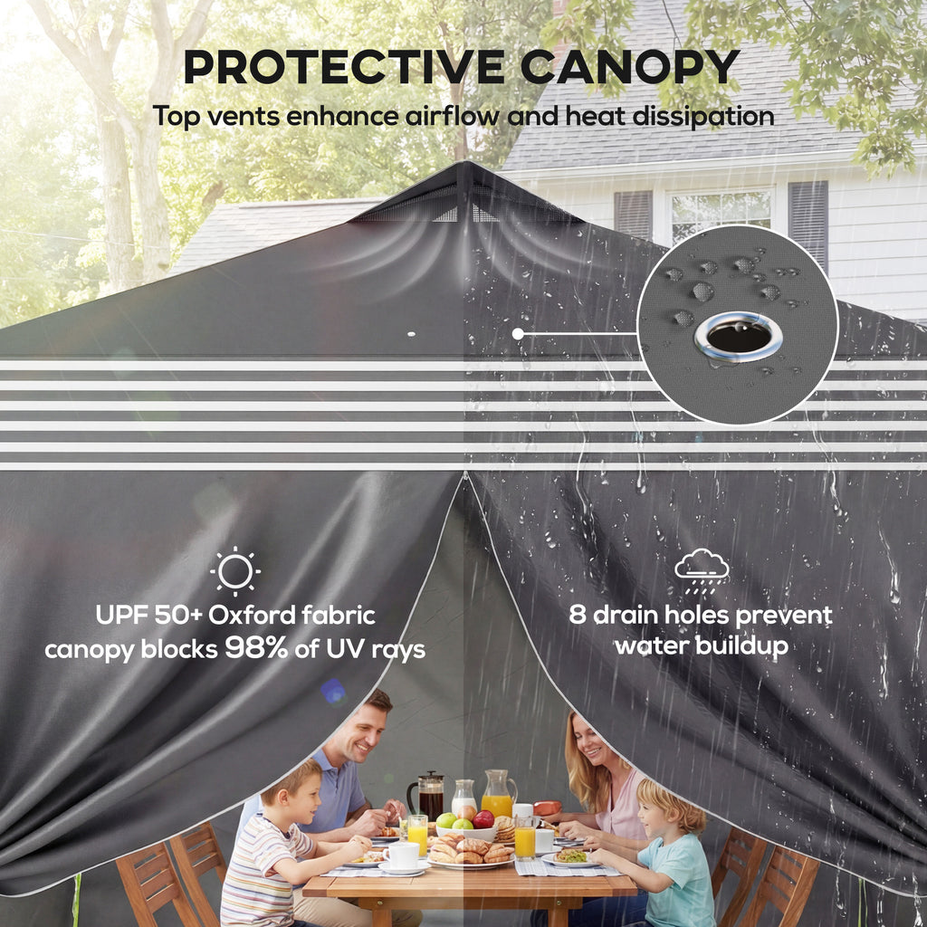 10 x 10 ft Pop Up Canopy Tent with 4 Sidewalls, UPF 50+ 1-Button Push Outdoor Instant Canopy with Wheeled Bag, Dark Grey