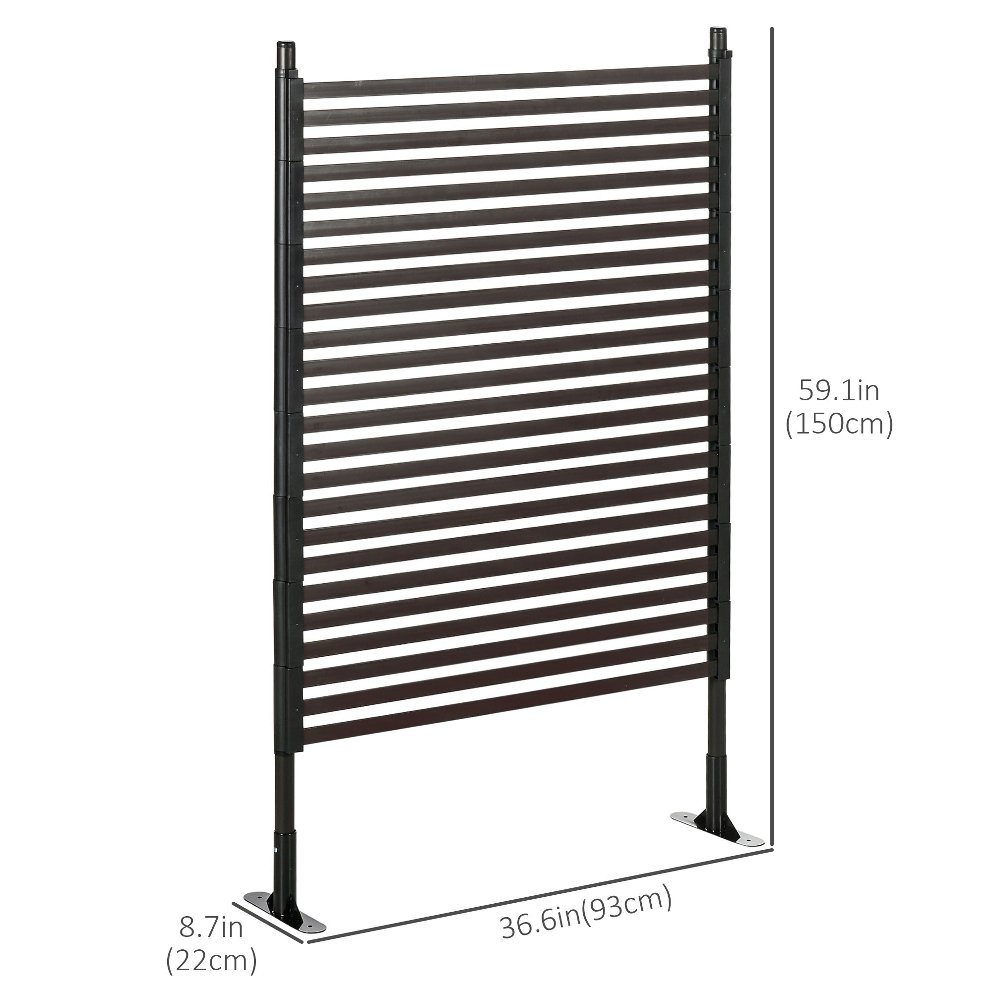 Picket Metal Garden Fence for Hard & Soft Ground, 5 ft(H) Standing Outdoor Fencing with Feet, Animal Barrier Flower Bed Landscape Edging, Brown