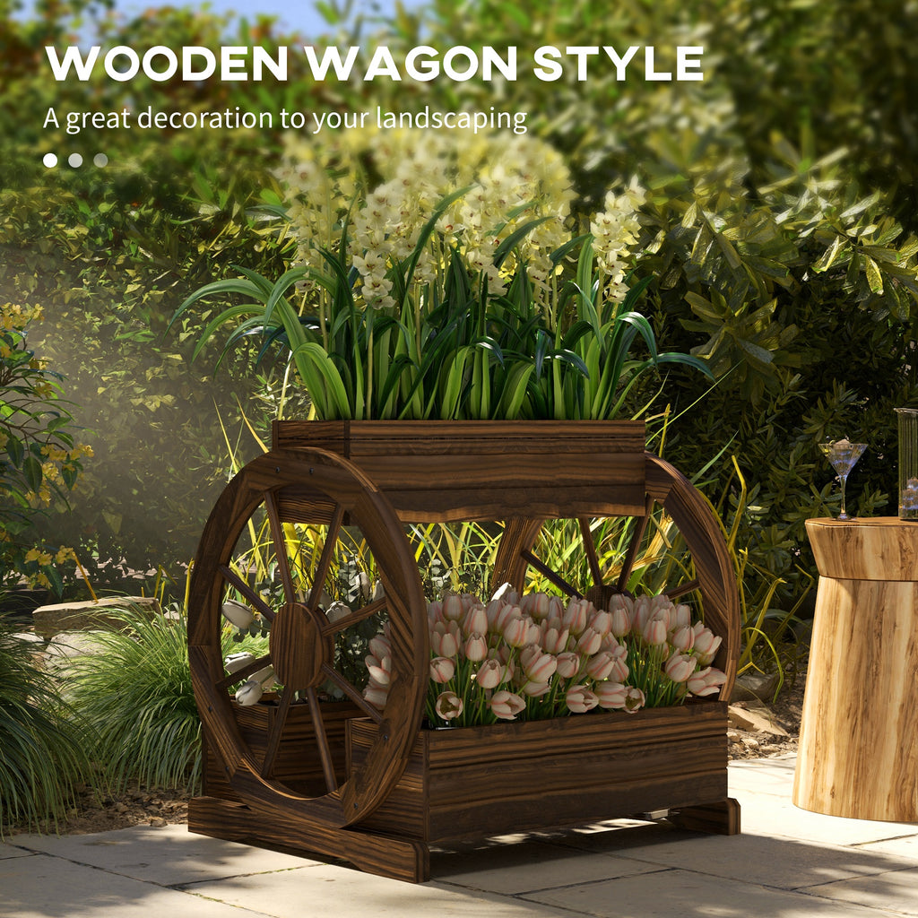2-Tier Raised Garden Bed, Wooden Wagon Planter Boxes with Drainage Holes, for Vegetables Flowers Herbs, Carbonized
