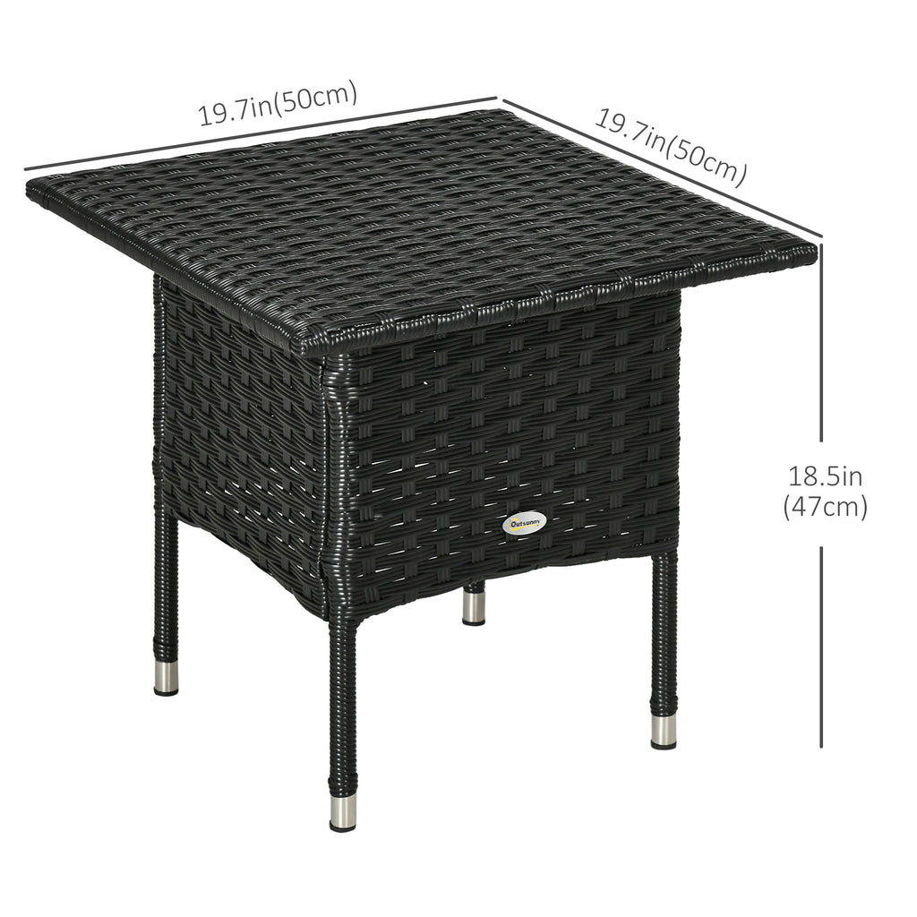 20" Patio Wicker Coffee Table, Outdoor Coffee Table with Plastic Board Underneath the Woven Tabletop for Patio, Garden, Balcony, Black
