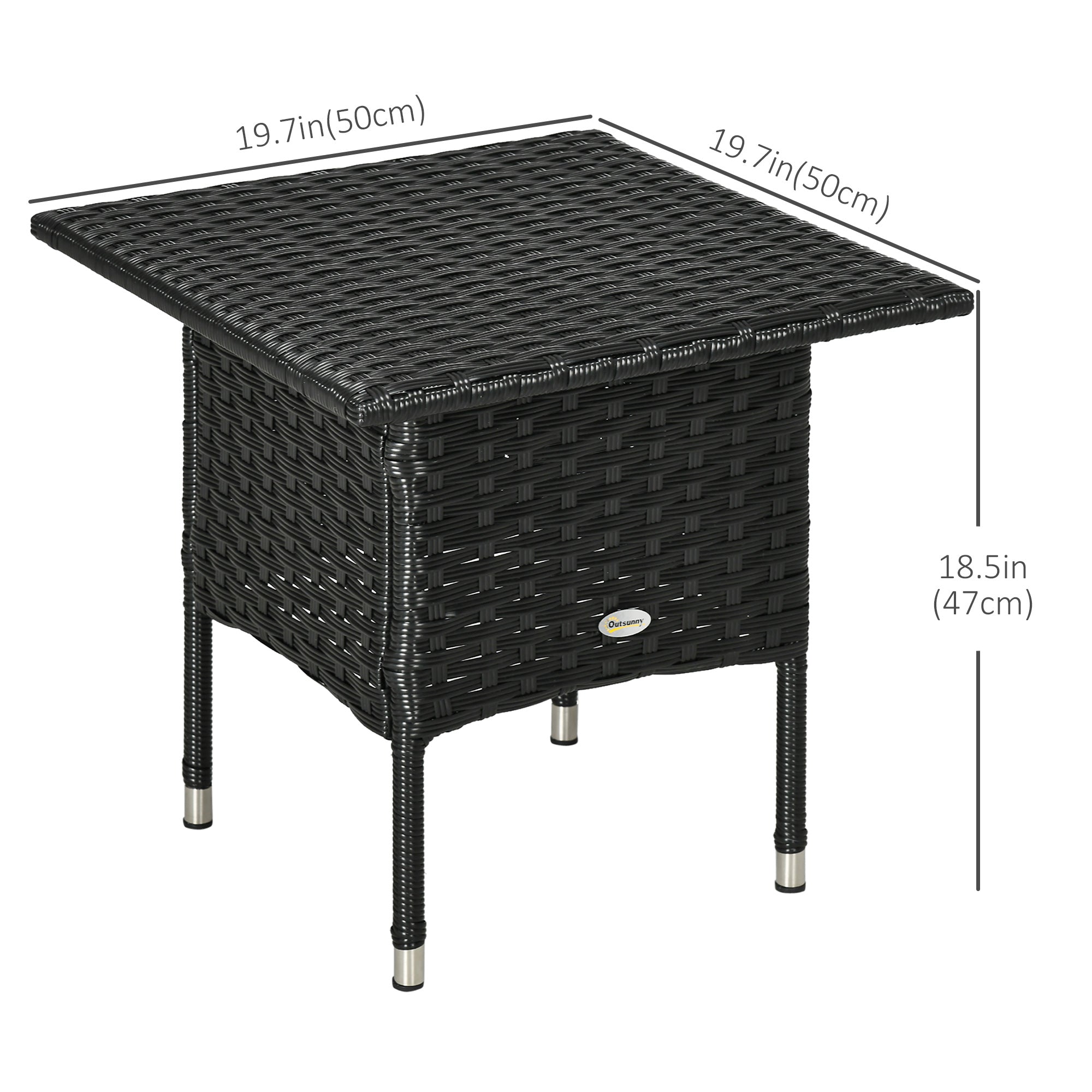 20" Patio Wicker Coffee Table, Outdoor Coffee Table with Plastic Board Underneath the Woven Tabletop for Patio, Garden, Balcony, Black