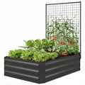Galvanized Raised Garden Bed with Trellis for Climbing Plants, Outdoor Planter Box with Open Bottom, Black