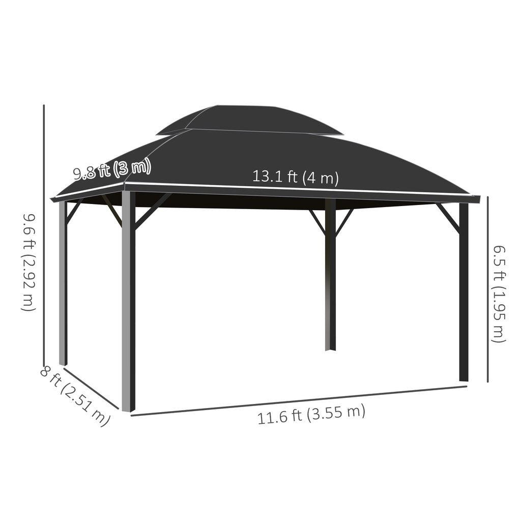 13' x 10' Patio Gazebo, Double Roof Outdoor Gazebo Canopy Shelter with Curtains and Aluminium Frame for Garden, Black
