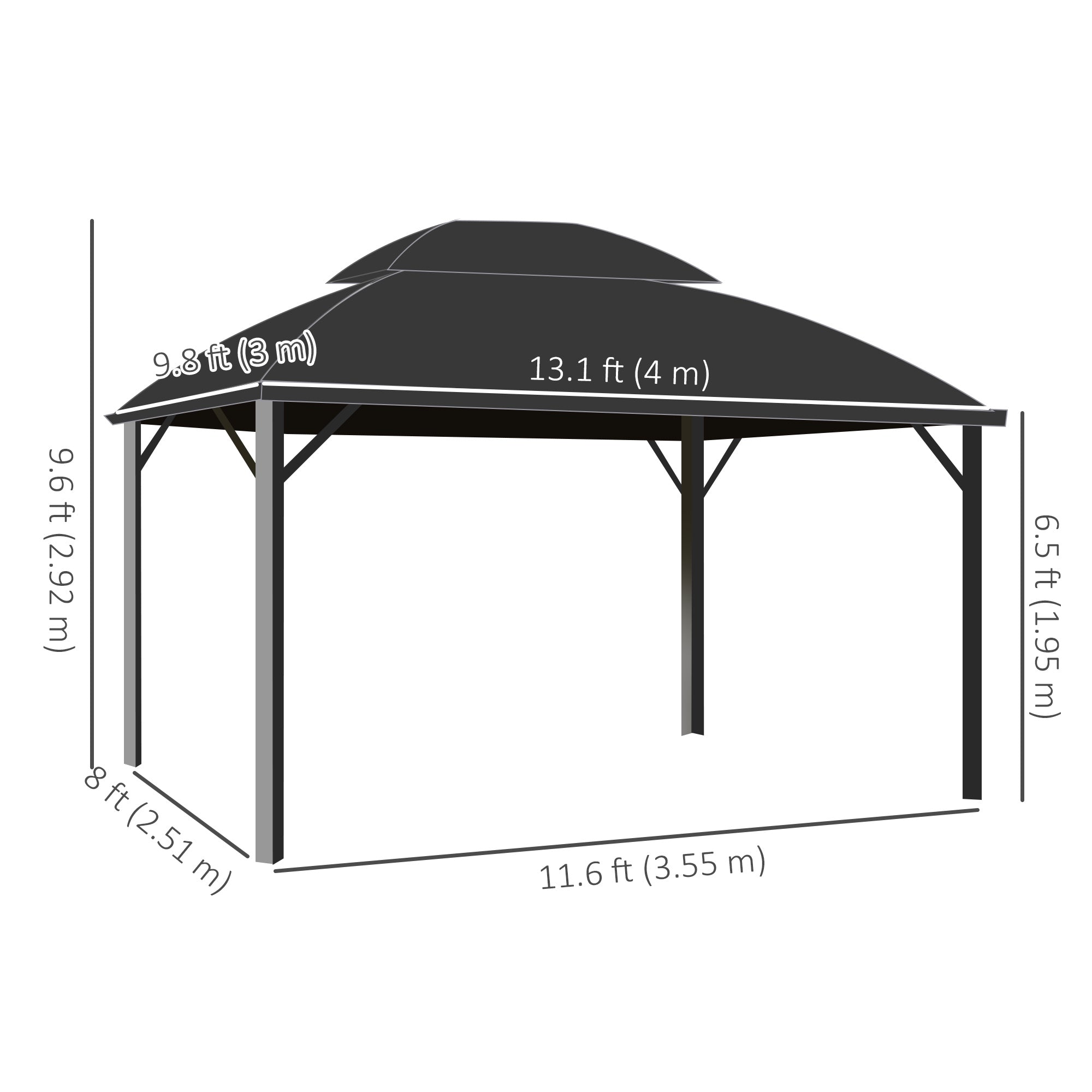 13' x 10' Patio Gazebo, Double Roof Outdoor Gazebo Canopy Shelter with Curtains and Aluminium Frame for Garden, Black