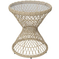 Wicker Outdoor Coffee Table, 18" Round Drum-Style Outdoor Patio Table with Tempered Glass Top, Light Brown