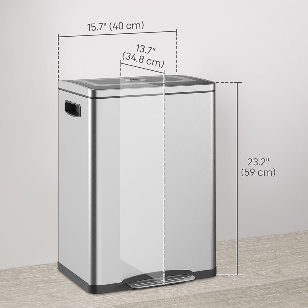 2x5.3 gal (2x20 L) Garbage Bin, Stainless Steel Garbage Can with Soft-Close Lid and Removable Inner Buckets, Silver