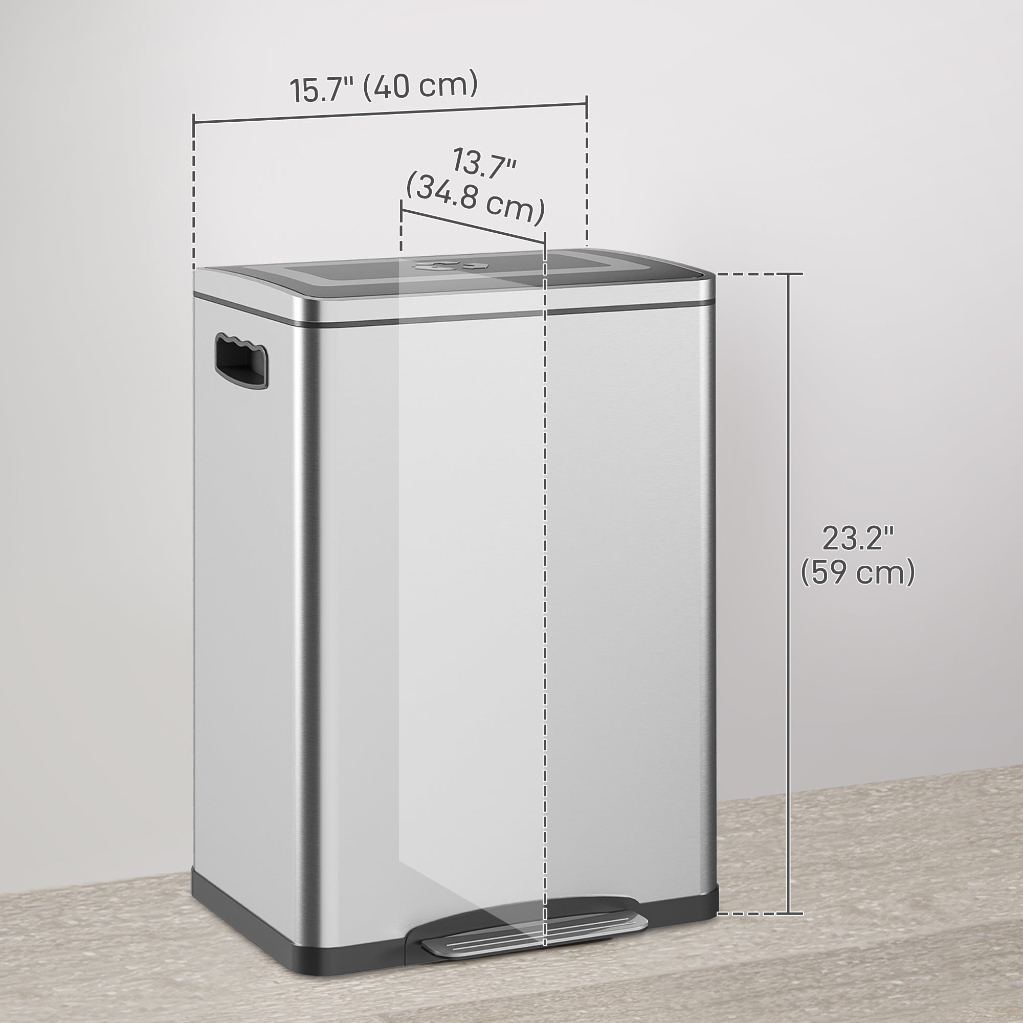 2x5.3 gal (2x20 L) Garbage Bin, Stainless Steel Garbage Can with Soft-Close Lid and Removable Inner Buckets, Silver