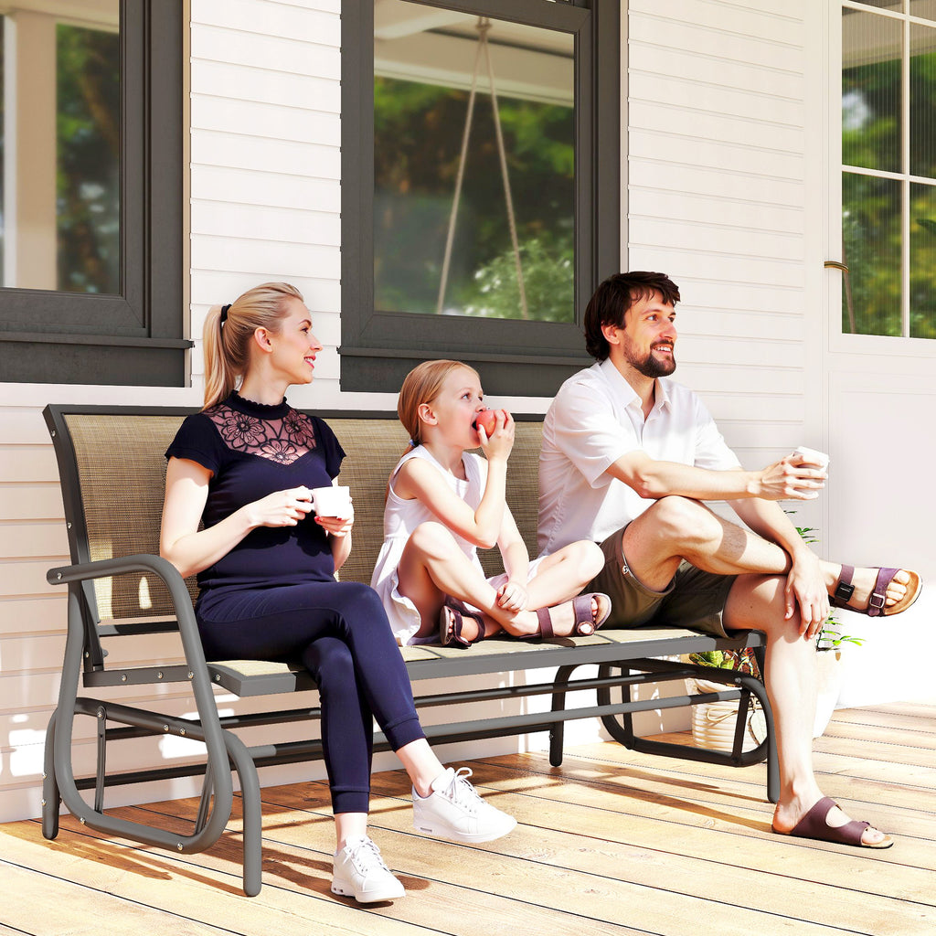 3-Seat Outdoor Glider Chair, Patio Rocking Chair, Steel Frame, Sling Fabric Seat for Garden, Backyard, Lawn, Brown