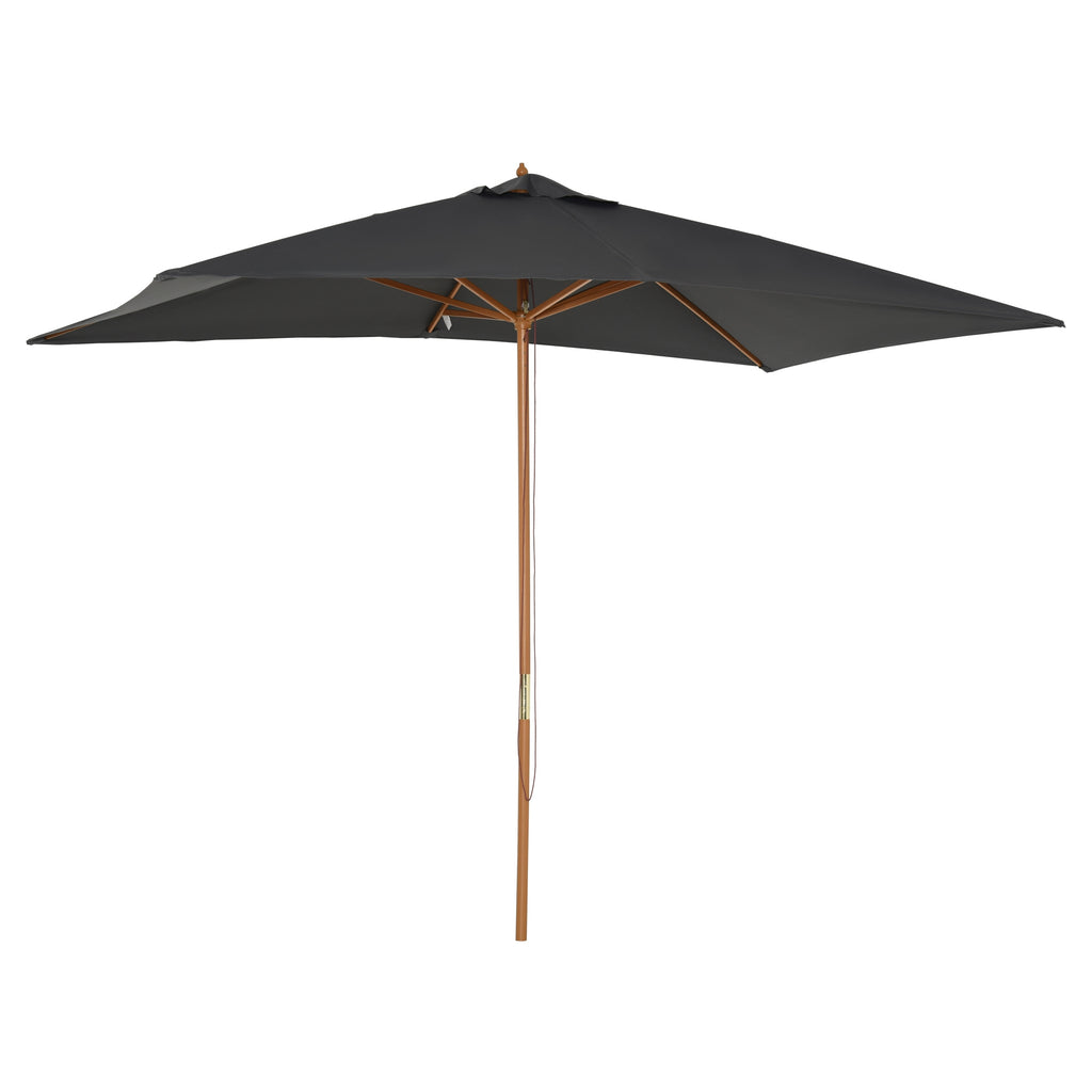 7' x 10' Wooden Patio Umbrella, Rectangle Garden Parasol, Outdoor Sunshade Canopy with Bamboo Ribs for Garden, Dark Grey