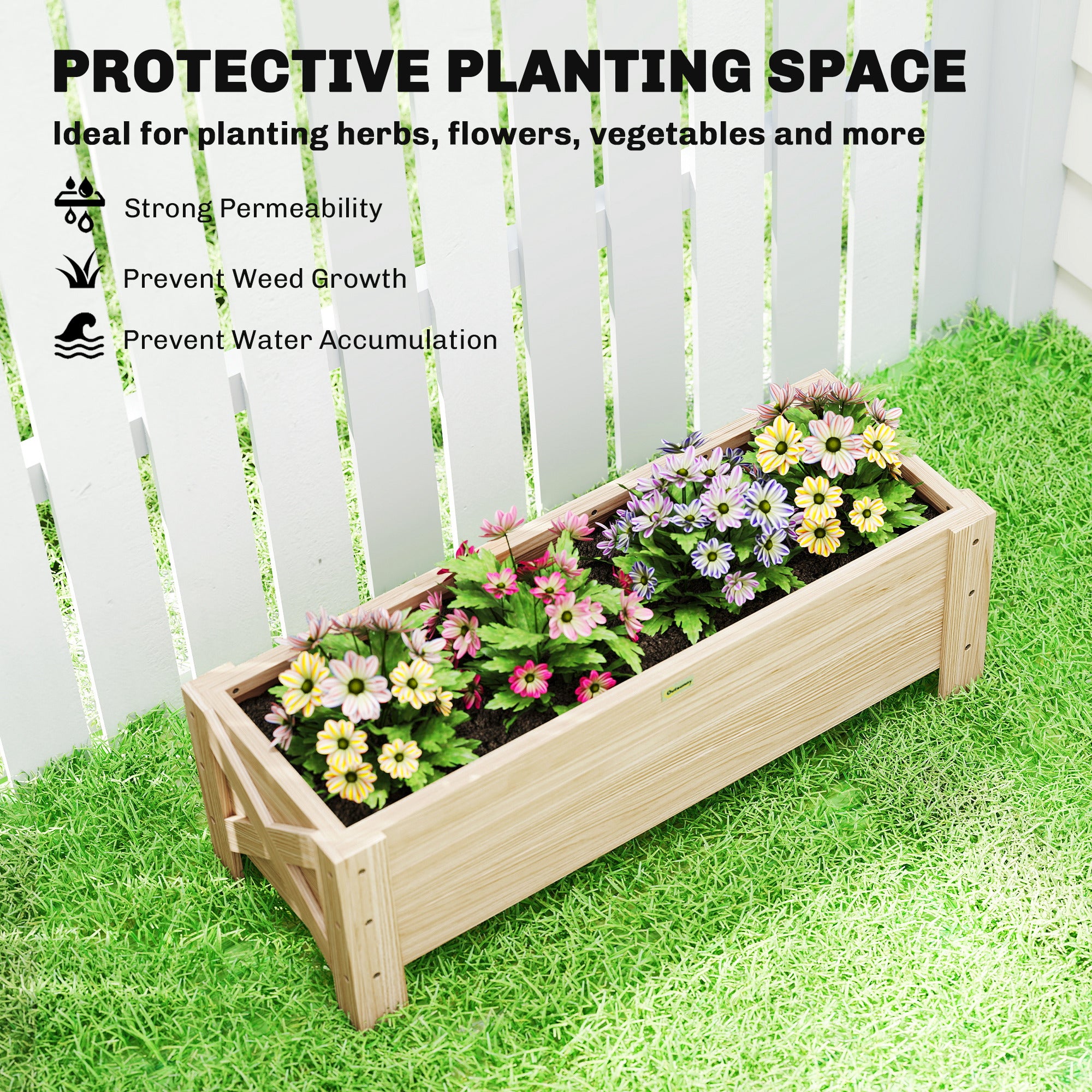 3.3 x 1.2 x 1.2 ft Garden Raised Bed Planter Grow Containers for Outdoor Patio Plant Flower Vegetable Pot, Natural