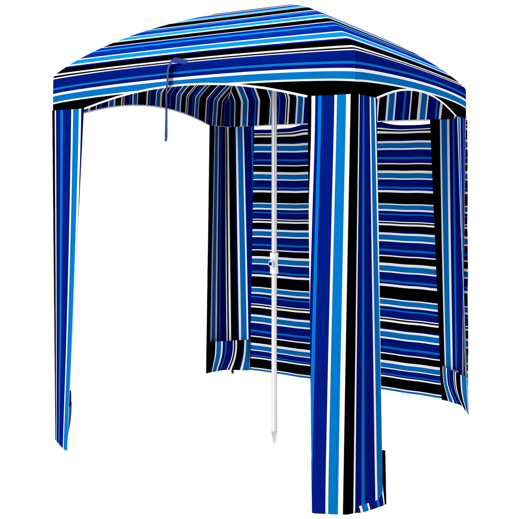 70.1" L x 70.1" W Cabana Umbrella with Walls, Vents, Ruffles, Carry Bag, Beach Umbrella, Blue Stripe