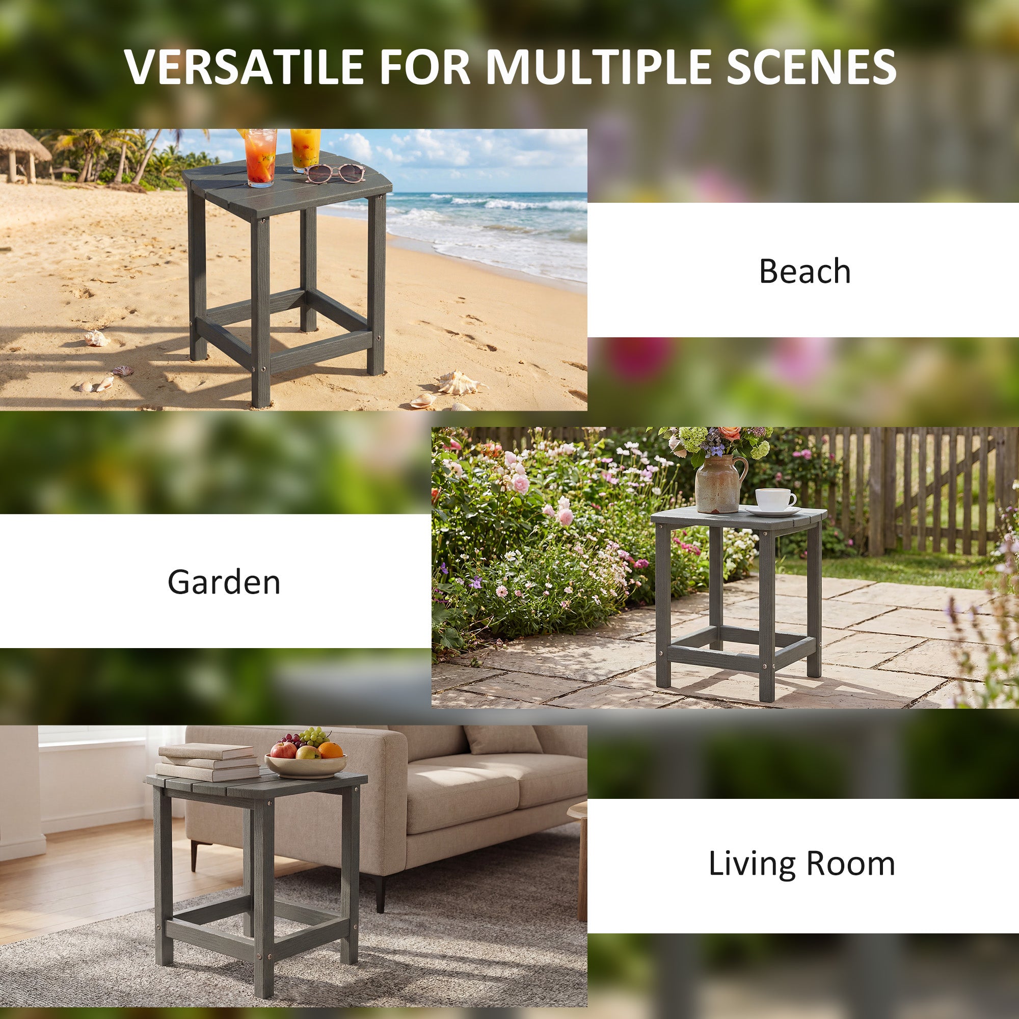 Outdoor Side Table, Adirondack Patio End Table for Garden, Pool, Backyard, Lawn, Beach, Indoor and Outdoor, Grey