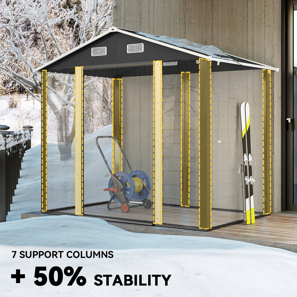 7.7' x 6.5' Outdoor Metal Garden Shed House Hut Gardening Tool Storage with Ventilation, Dark Grey