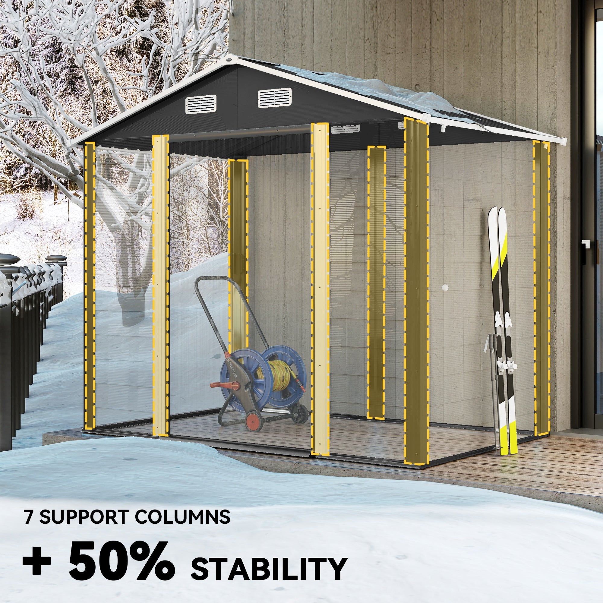 7.7' x 6.5' Outdoor Metal Garden Shed House Hut Gardening Tool Storage with Ventilation, Dark Grey