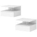 Floating Nightstand Set of 2, Wall Mounted Bedside Table with Drawer and Shelf, Small Night Stand for Bedroom, White