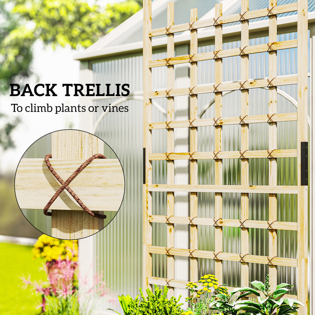 Wooden Planter with Trellis, Raised Garden Bed with Wheels, Drainage Holes for Climbing Plants, Flowers, Nature Wood