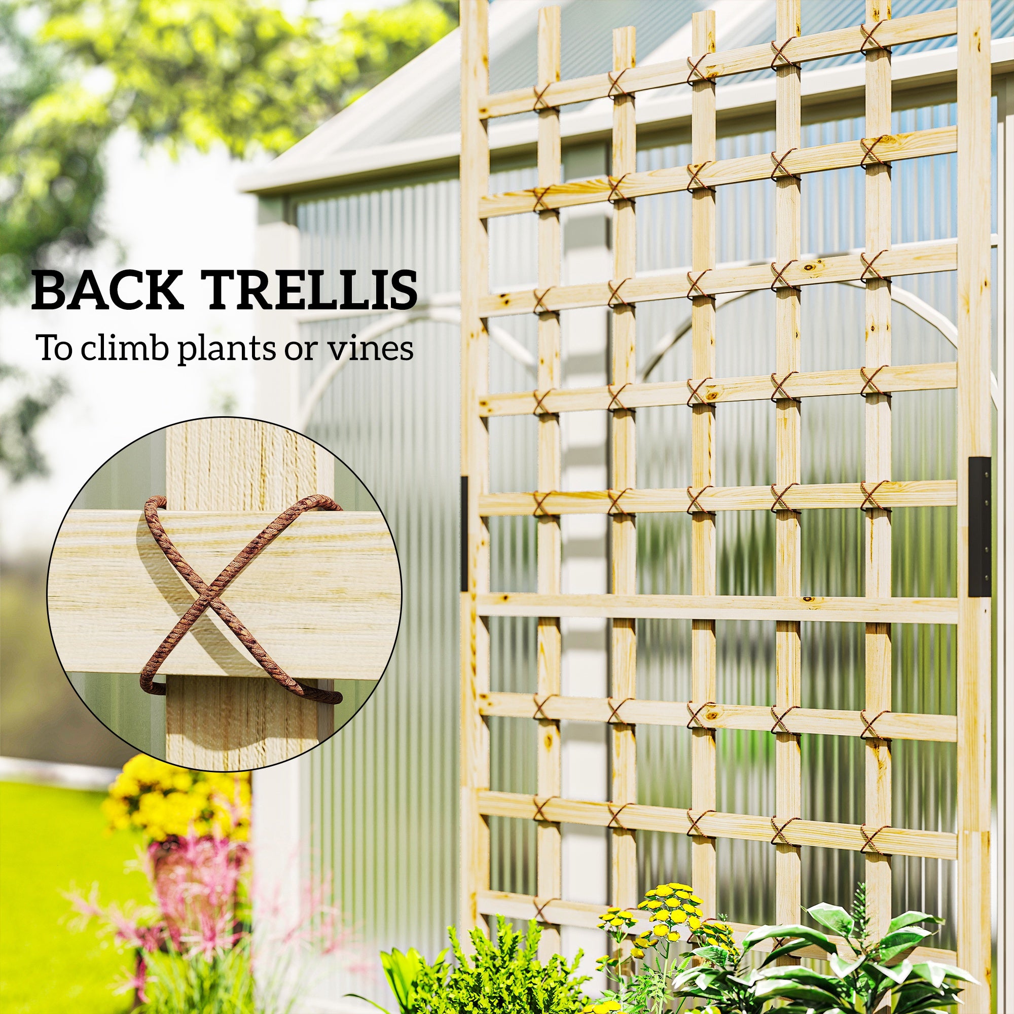 Wooden Planter with Trellis, Raised Garden Bed with Wheels, Drainage Holes for Climbing Plants, Flowers, Nature Wood