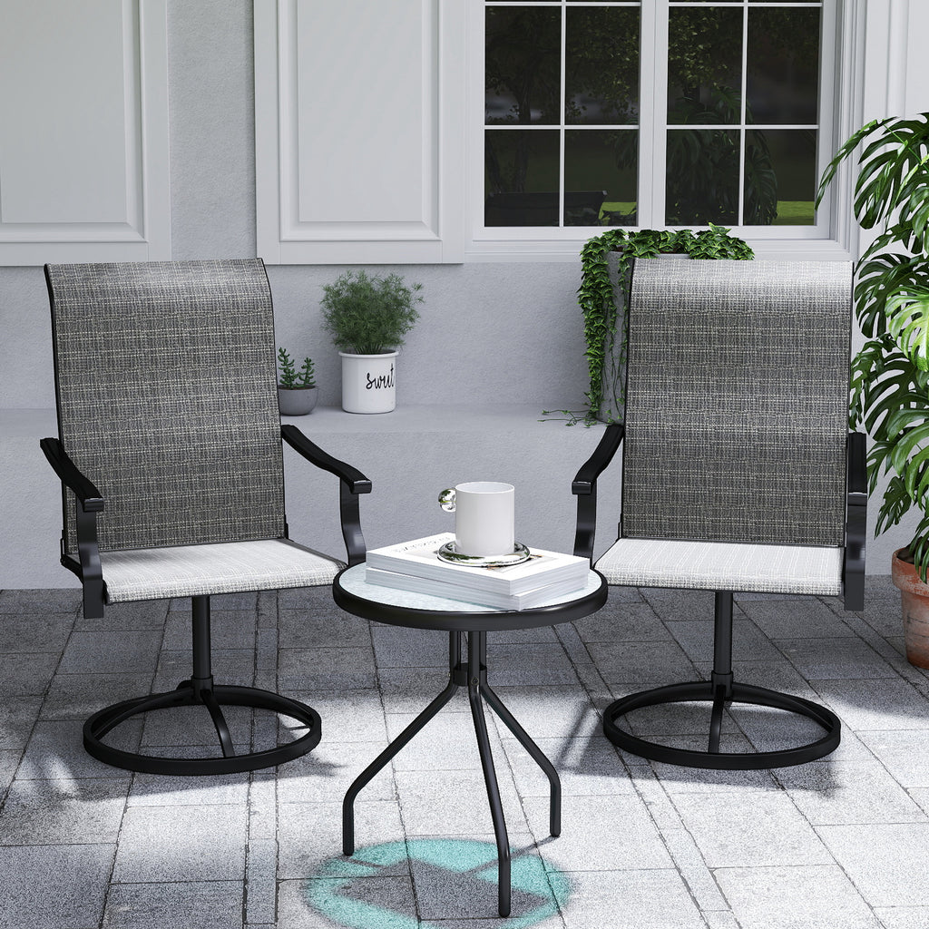 Outdoor Swivel Dining Chairs Set of 2, High Back Swivel Chairs with All Weather Mesh for Deck, Backyard, Poolside, Grey