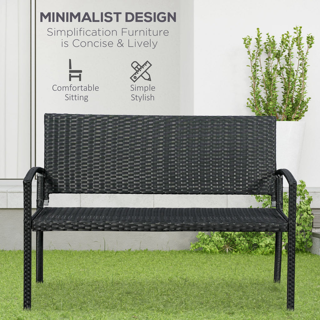 Rattan Wicker Loveseat Garden Bench Hand Woven Portable Backyard Black